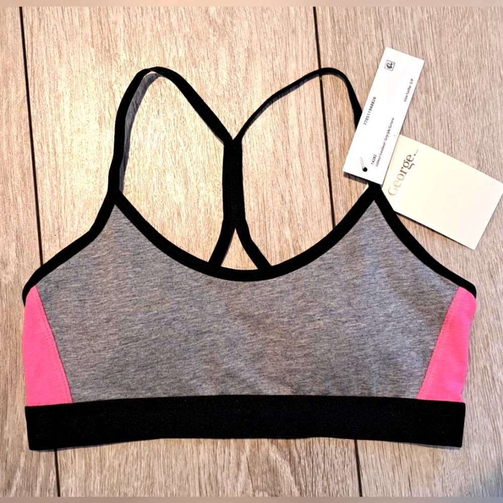 George Girls Sporty Gray and Pink Crop Bralette